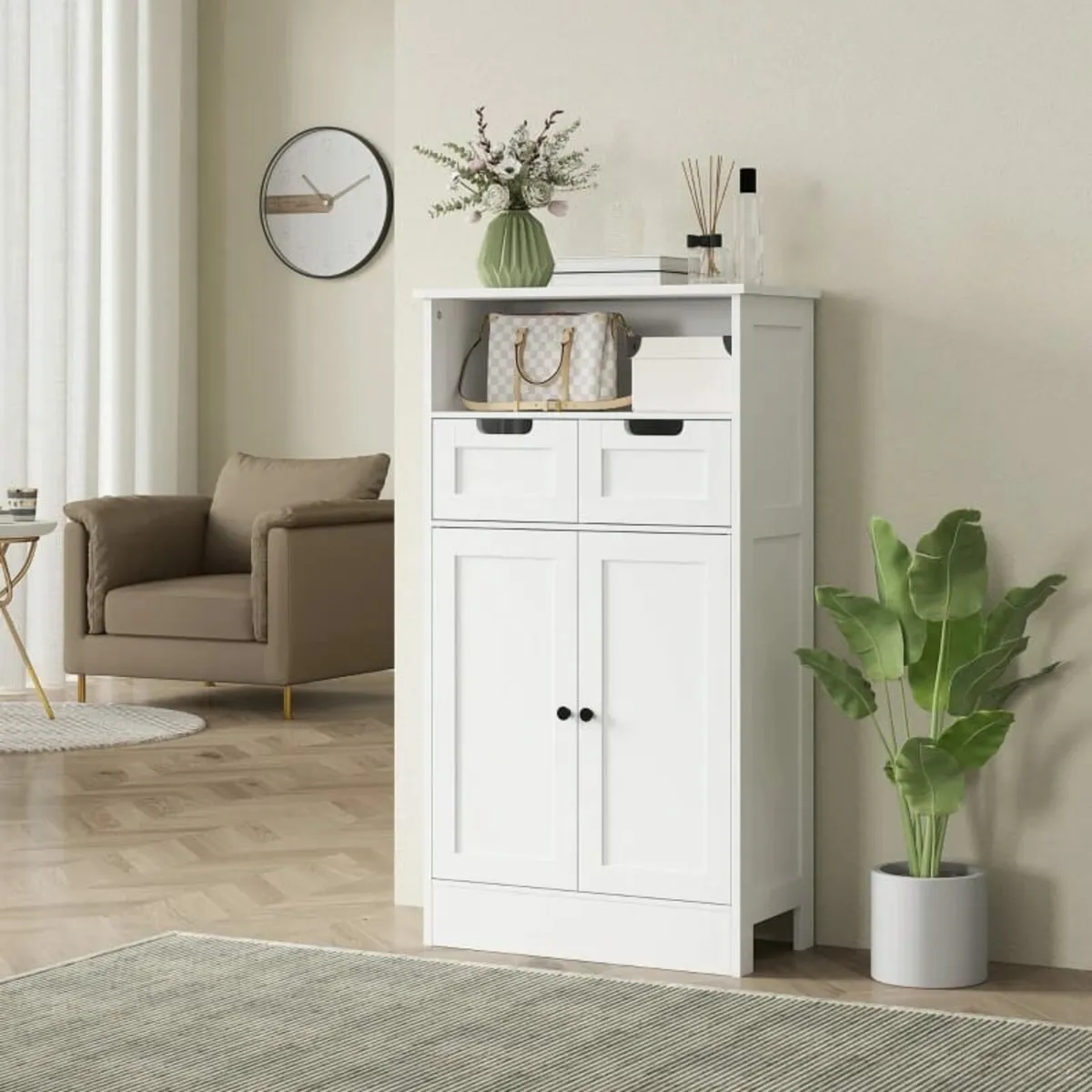 kleankin Bathroom cabinet with 2 drawers, door, 60 - Image 3