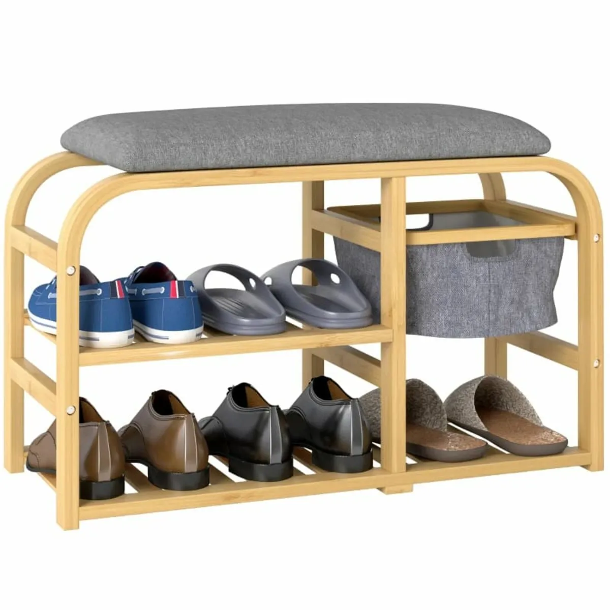 Shoe Bench with Shelves, Shoe Storage Bench, Bambo - Image 2
