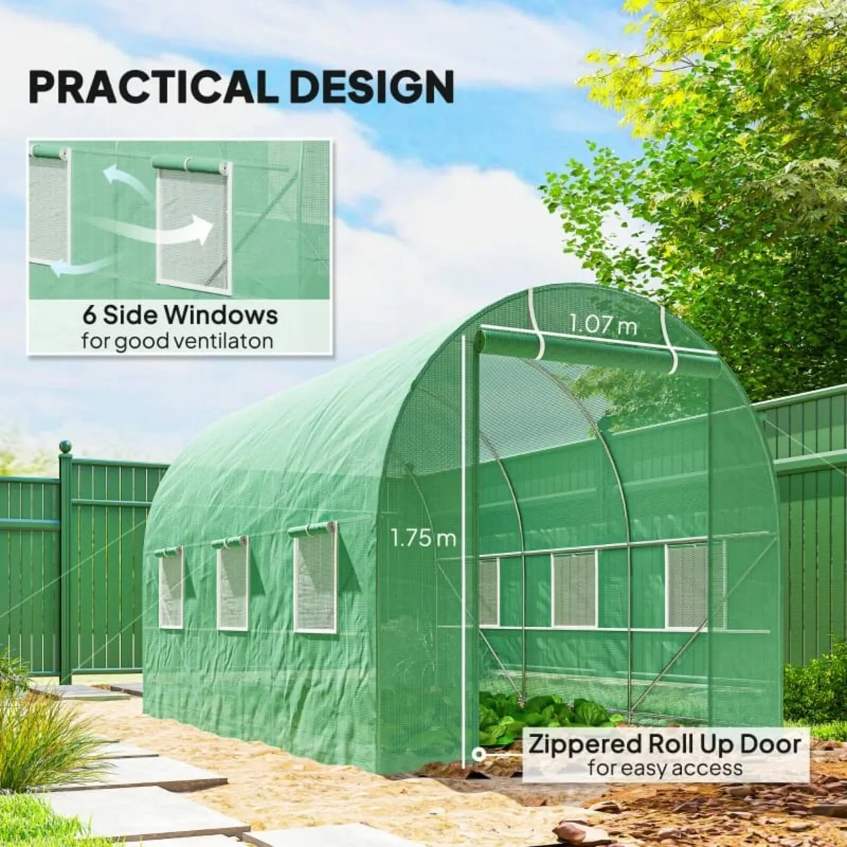 3.5 x 2m Walk-In Polytunnel Greenhouse with Roll-U - Image 2