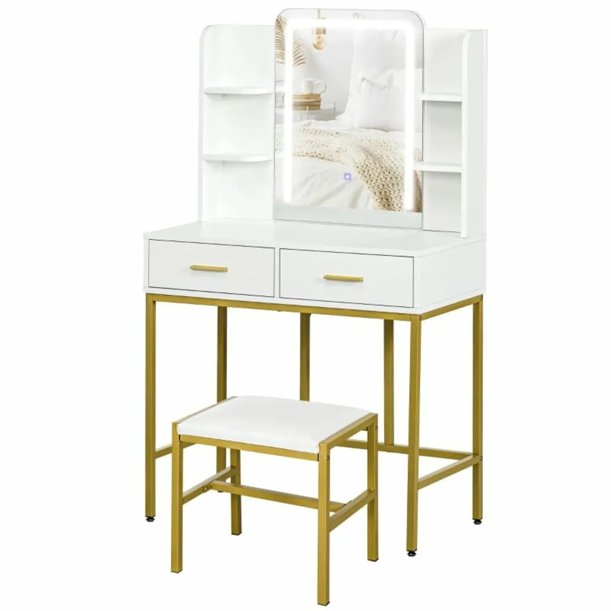LED Light Dressing Table, with Stool - White - Image 1