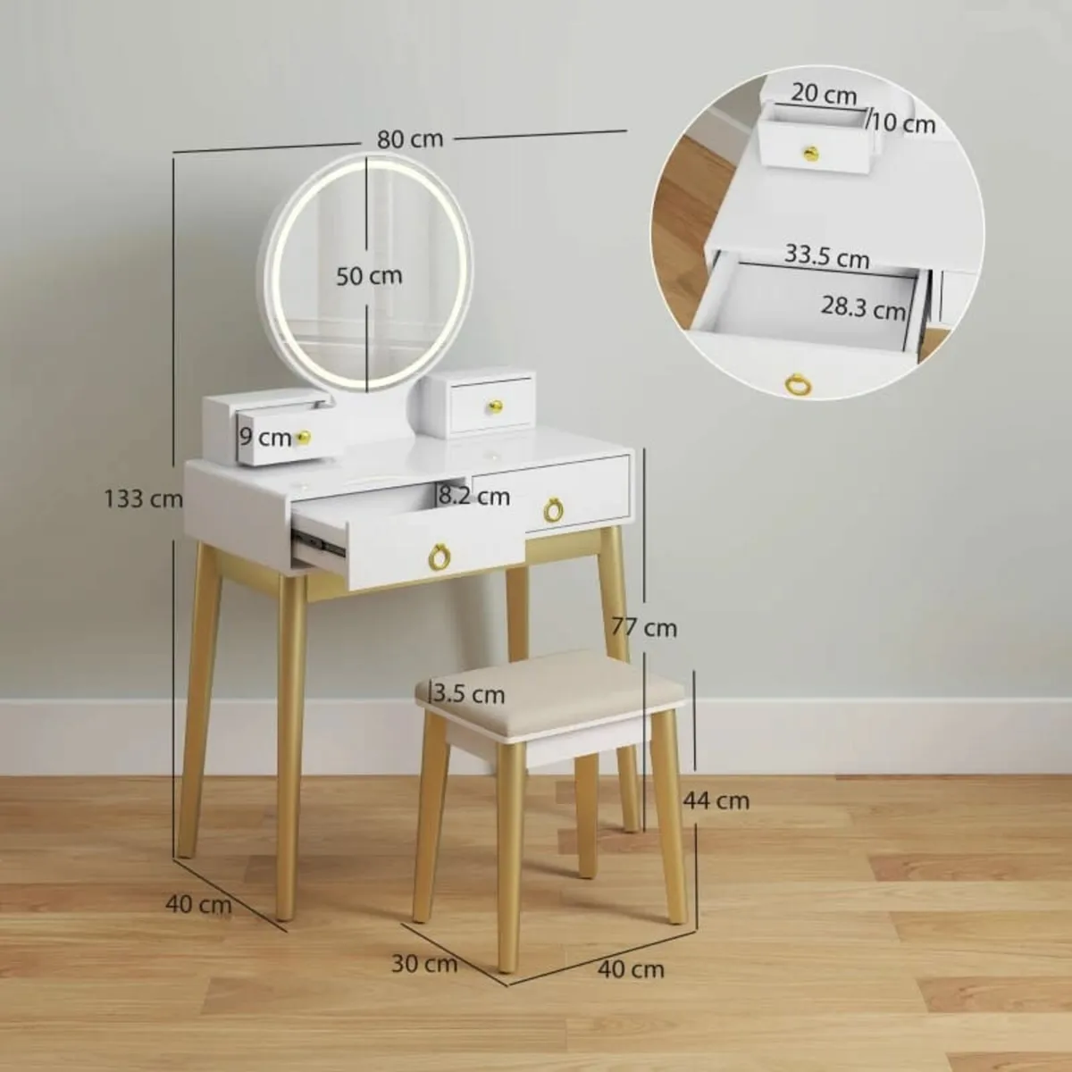 Dressing Table Set with Mirror, Built-in 3 Color L - Image 3