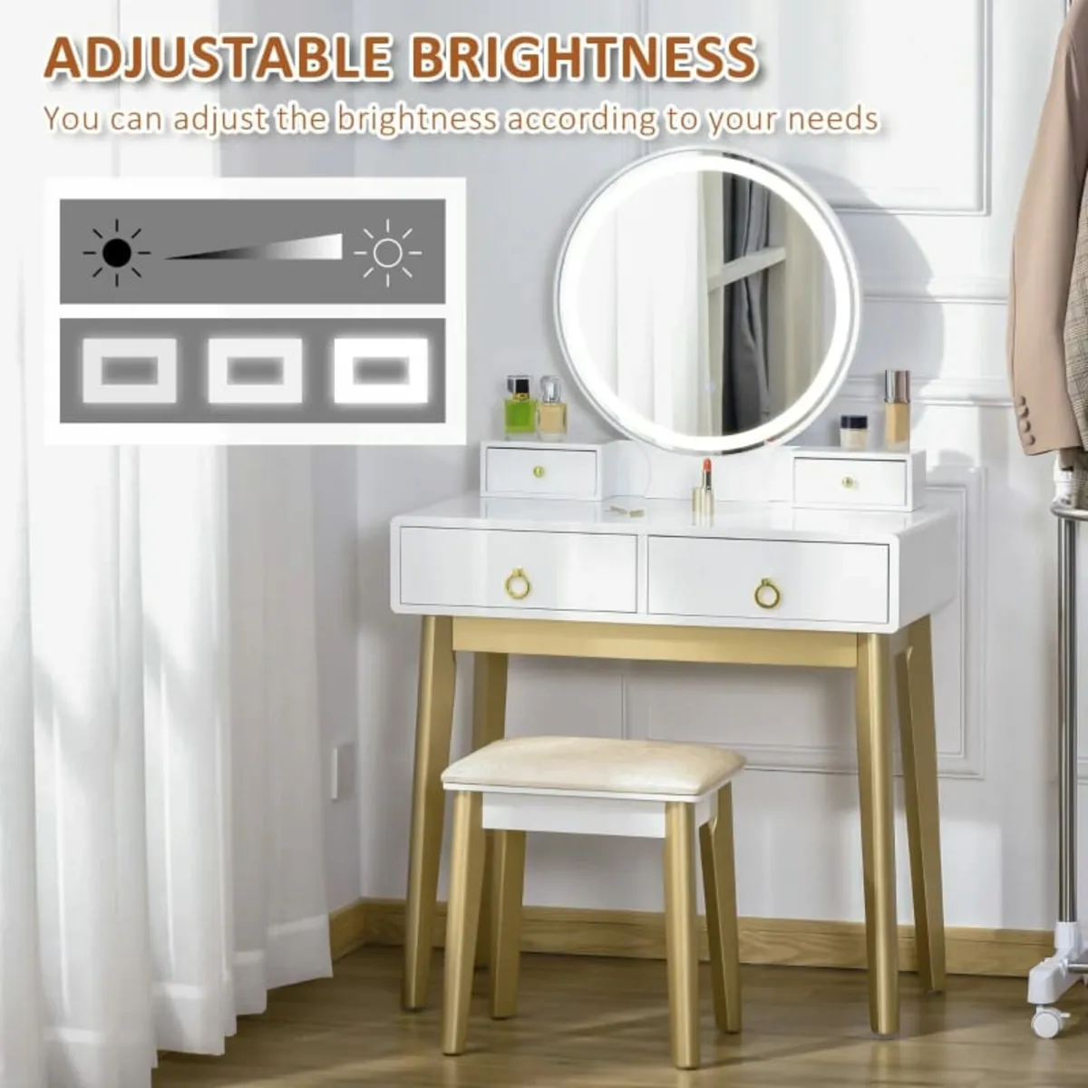 Dressing Table Set with Mirror, Built-in 3 Color L - Image 4