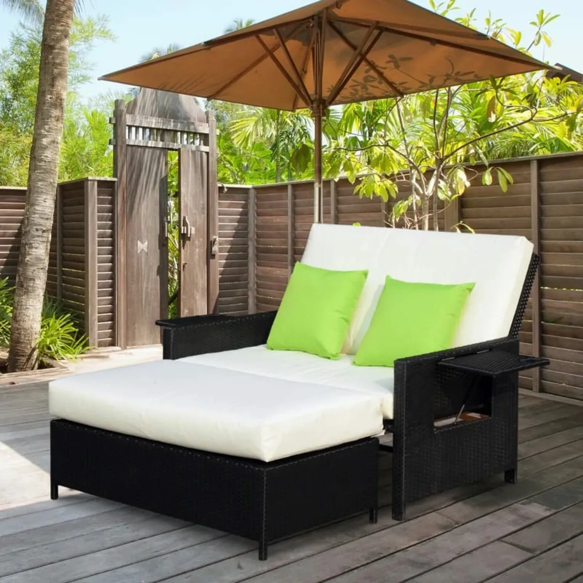 Rattan 2-Seater Sofa Sun Lounger Bed-Black - Image 1