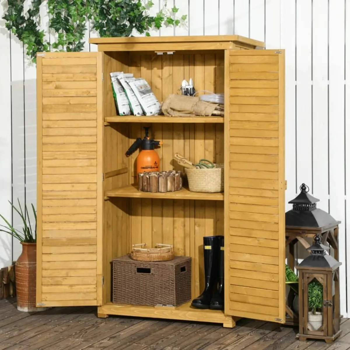 Garden Wood Storage Shed Fir Wood Shutter Tool Cab - Image 4