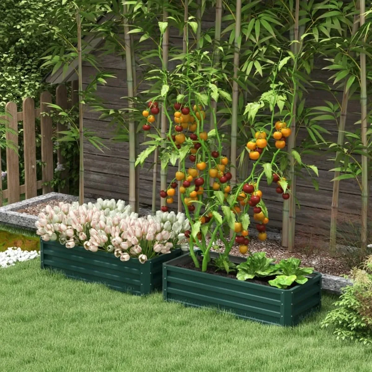 Set of Two 110 x 65cm Steel Planter Boxes - Green - Image 3