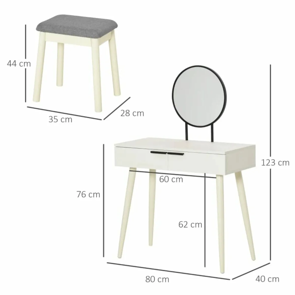 Dressing Table with Mirror and Stool, Vanity Makeu - Image 4