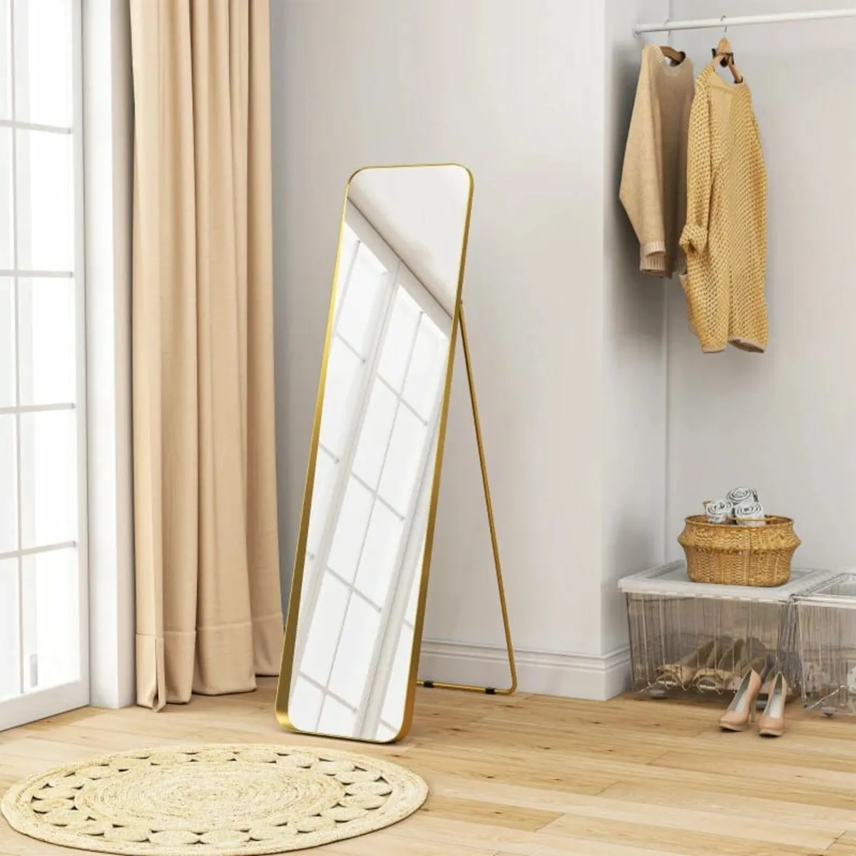 40 x 160 cm Rectangular Full Length Mirror - Gold - Image 3