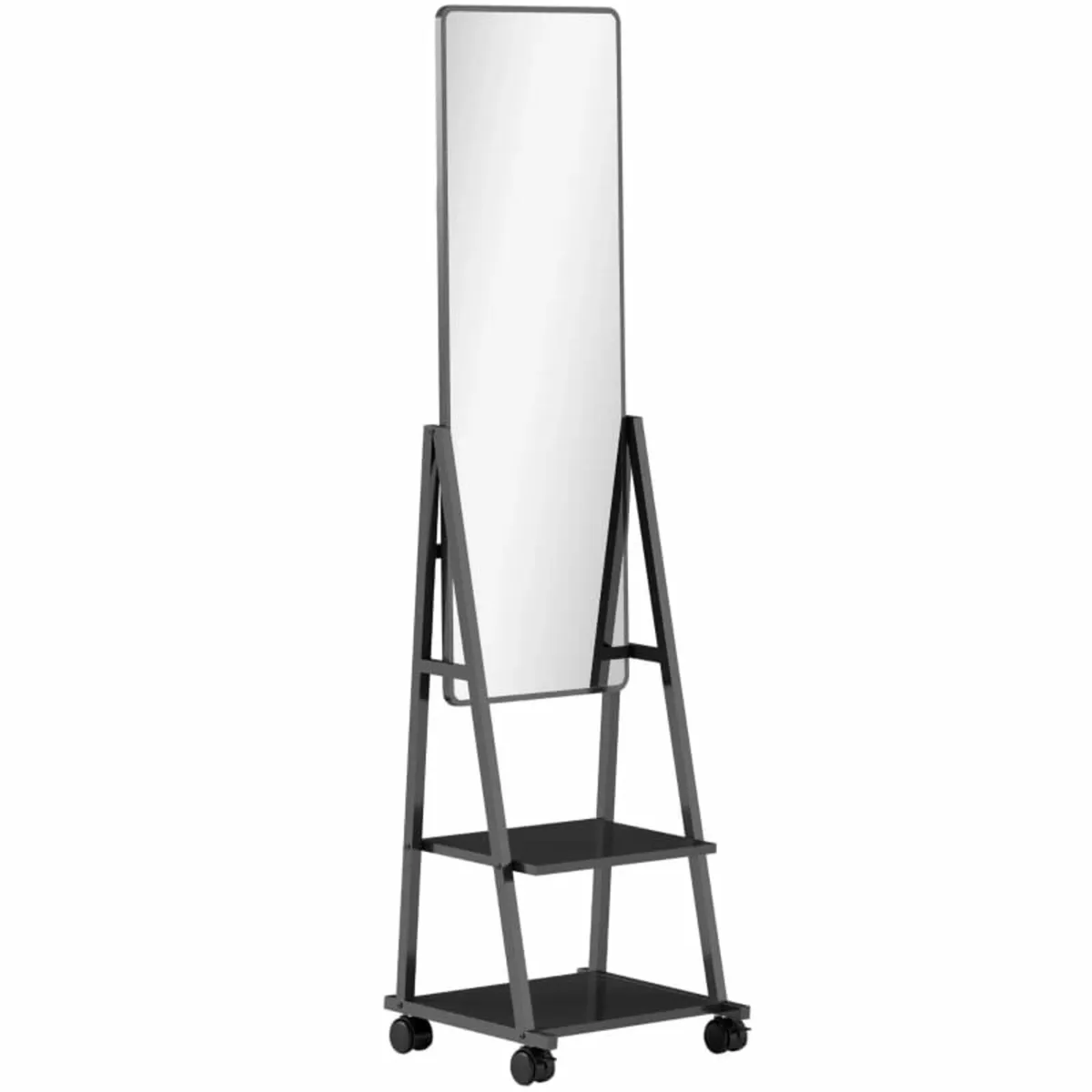 Rollable full-length mirror with 2 shelves and 4 w - Image 1
