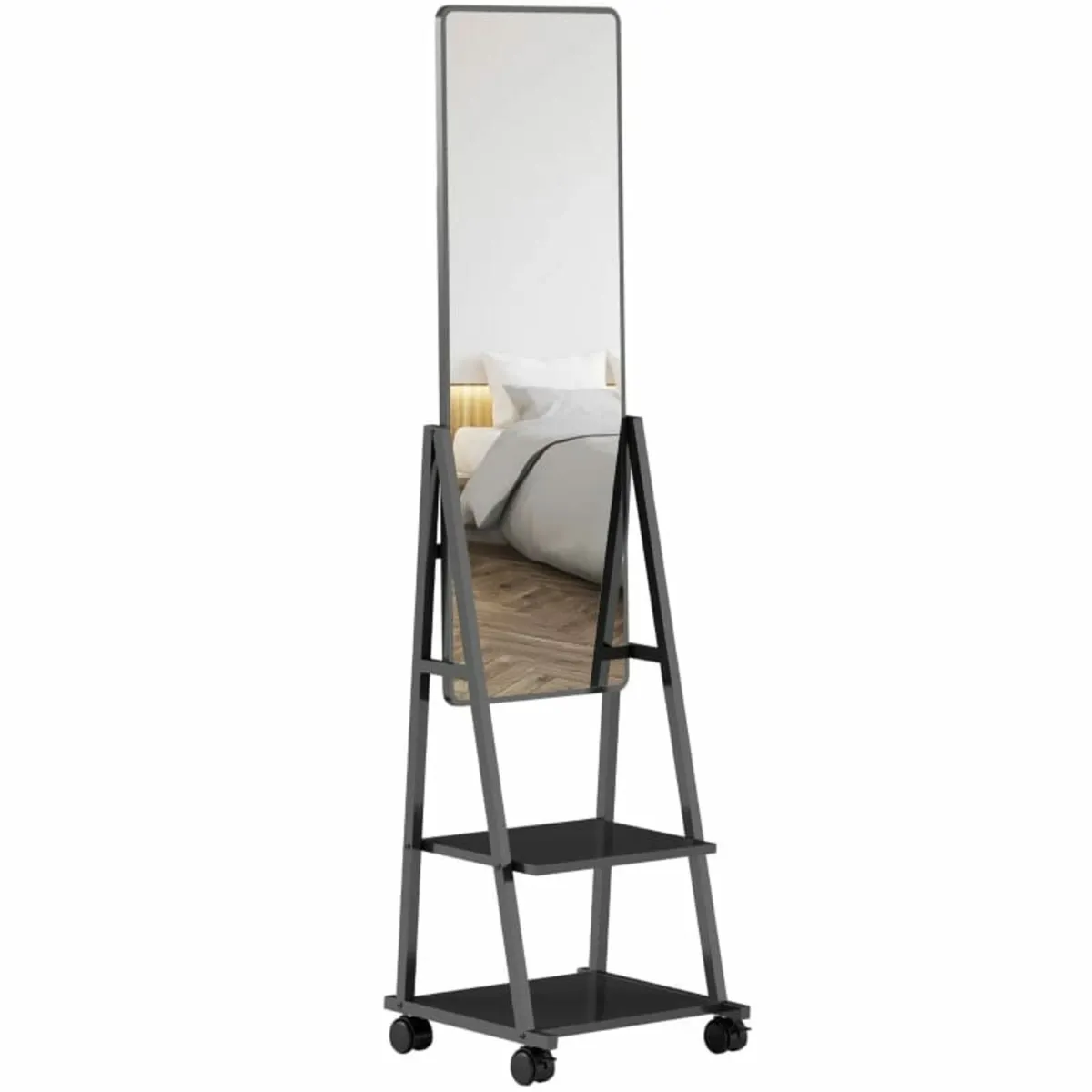 Rollable full-length mirror with 2 shelves and 4 w - Image 2
