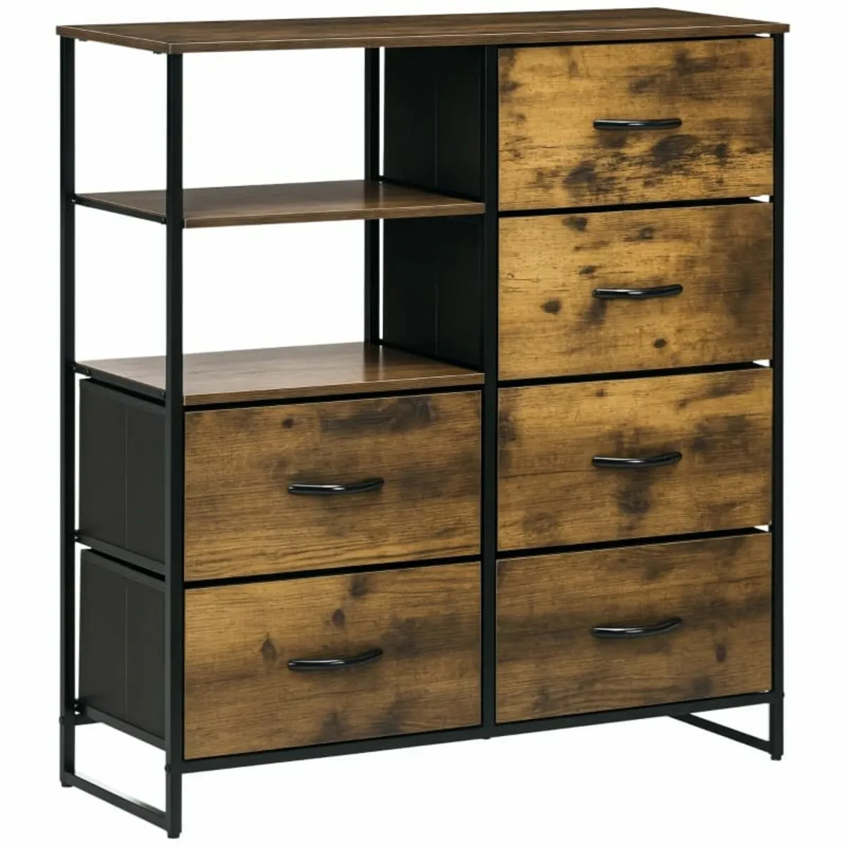 Dresser with six drawers, open shelves, MDF and st - Image 1
