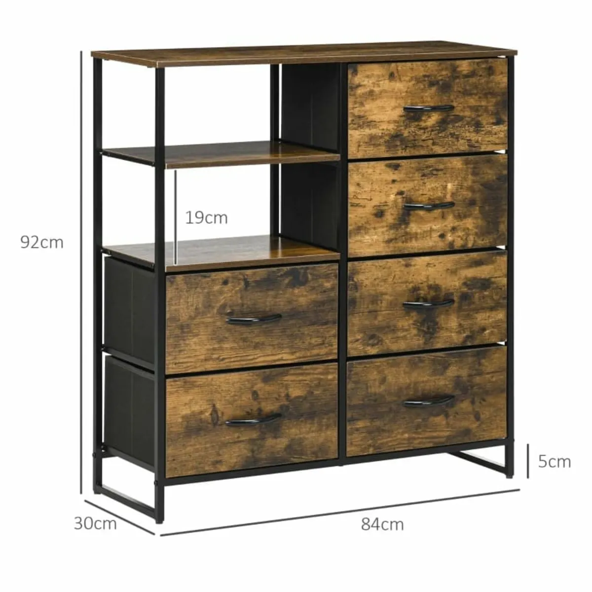 Dresser with six drawers, open shelves, MDF and st - Image 4