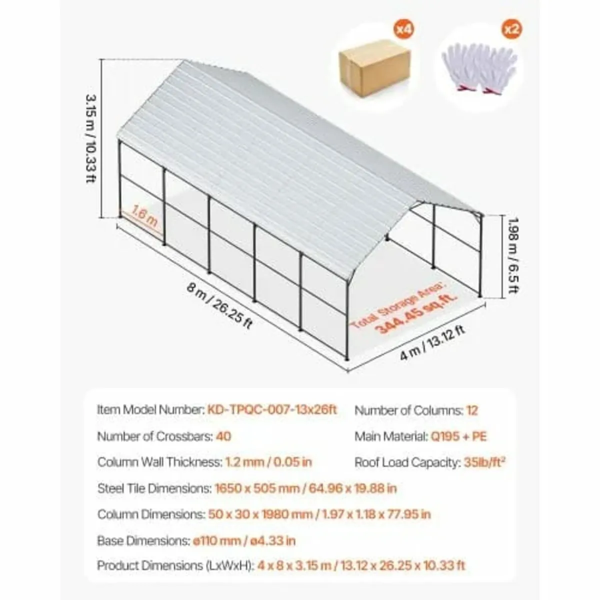 Heavy Duty Metal Carport, 13' x 26' Outdoor Carpor - Image 3