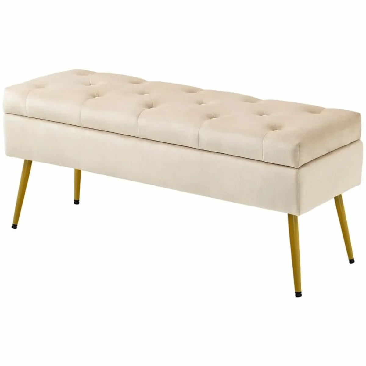 Velvet-Look Storage Bench, Padded Footstool with T - Image 1
