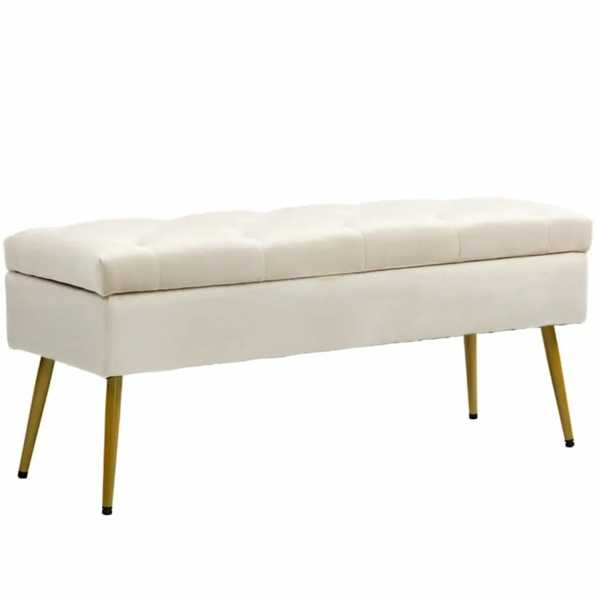 Velvet-Look Storage Bench, Padded Footstool with T - Image 2