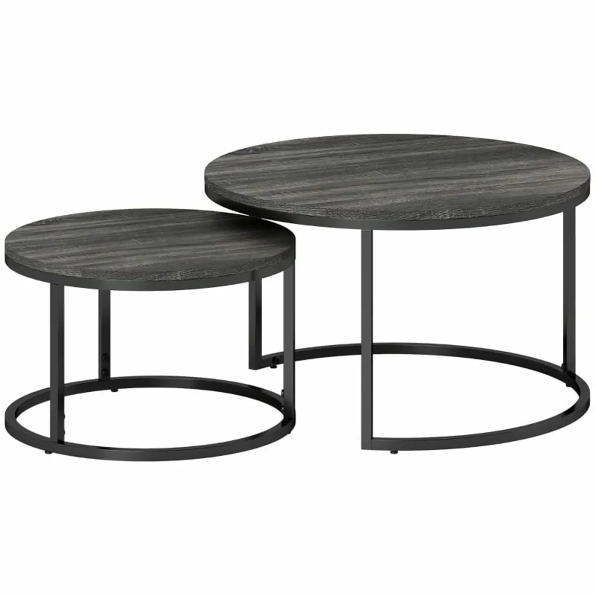 Set of Two Marble-Effect Stacking Tables - Black - Image 1