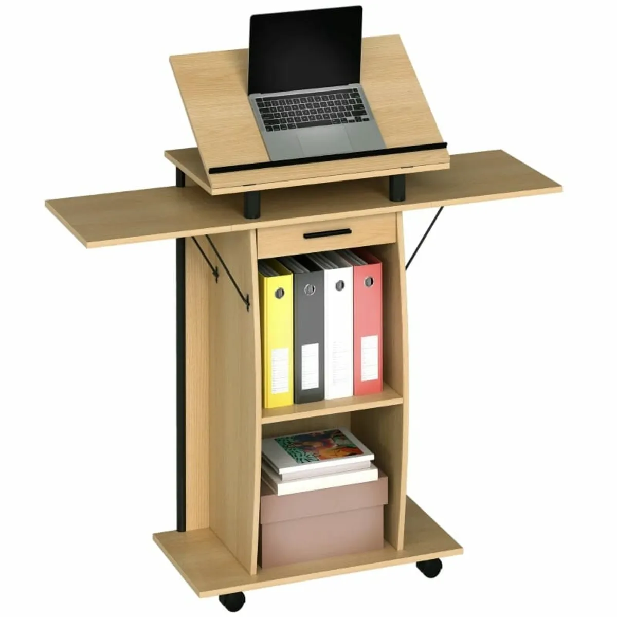 Rolling Podium Stand, Lectern with Folding Side Wi - Image 2