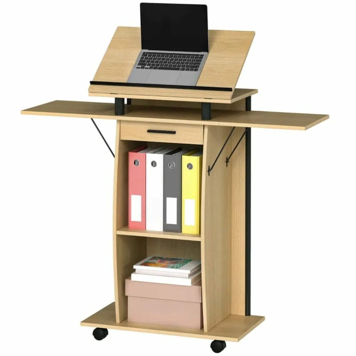Rolling Podium Stand, Lectern with Folding Side Wi - Image 3