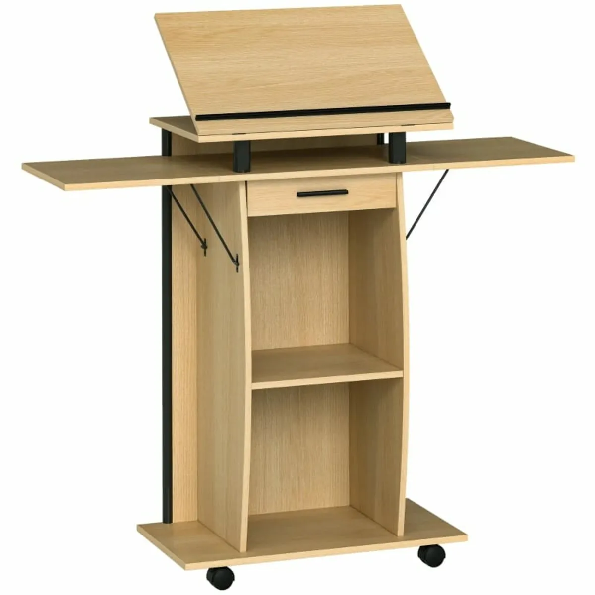 Rolling Podium Stand, Lectern with Folding Side Wi - Image 1