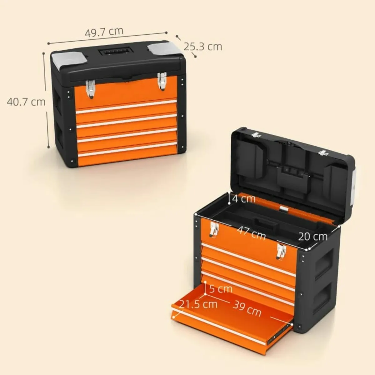 4 Drawers Large Toolbox - Orange - Image 3