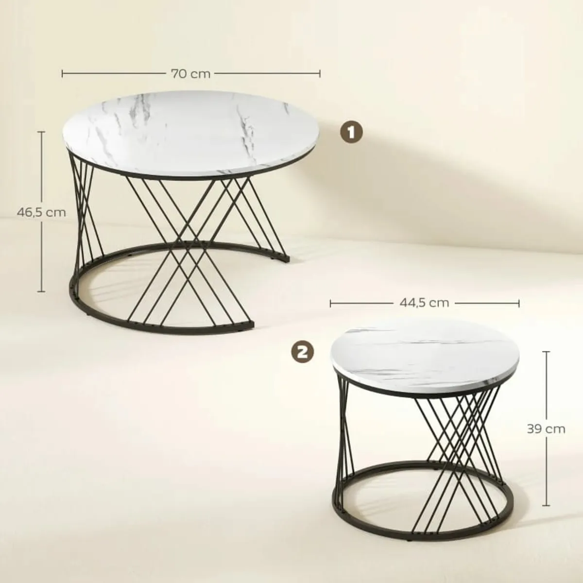 2-Piece Coffee Tables, Marble Look, Particleboard, - Image 4