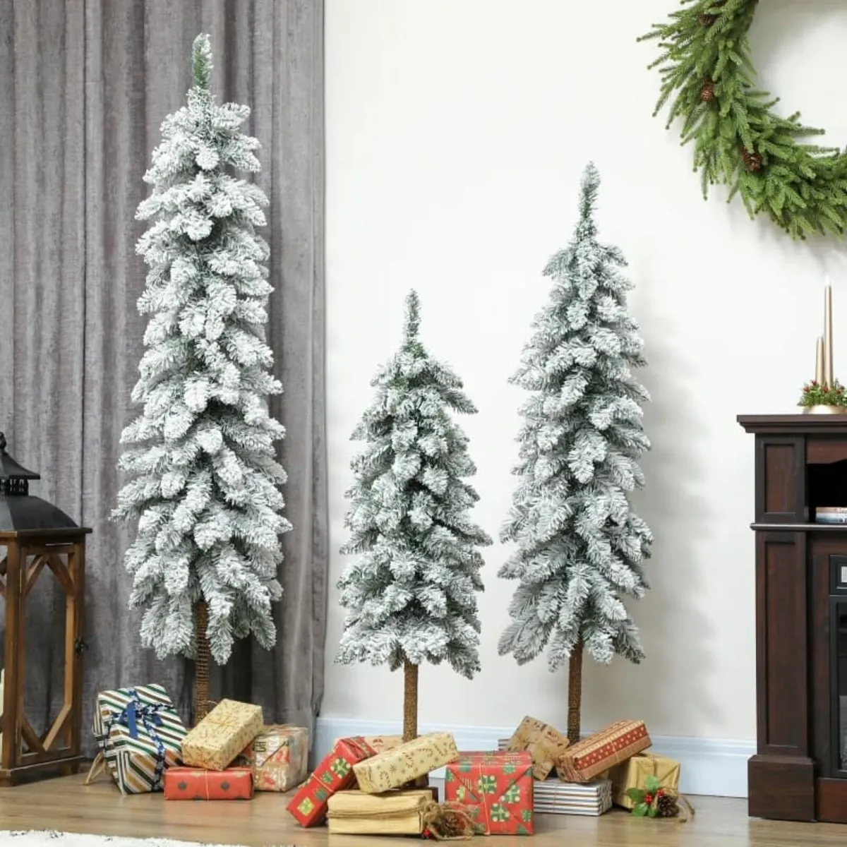3-Piece Snow-Covered Artificial Pine Trees, 3 Size - Image 2