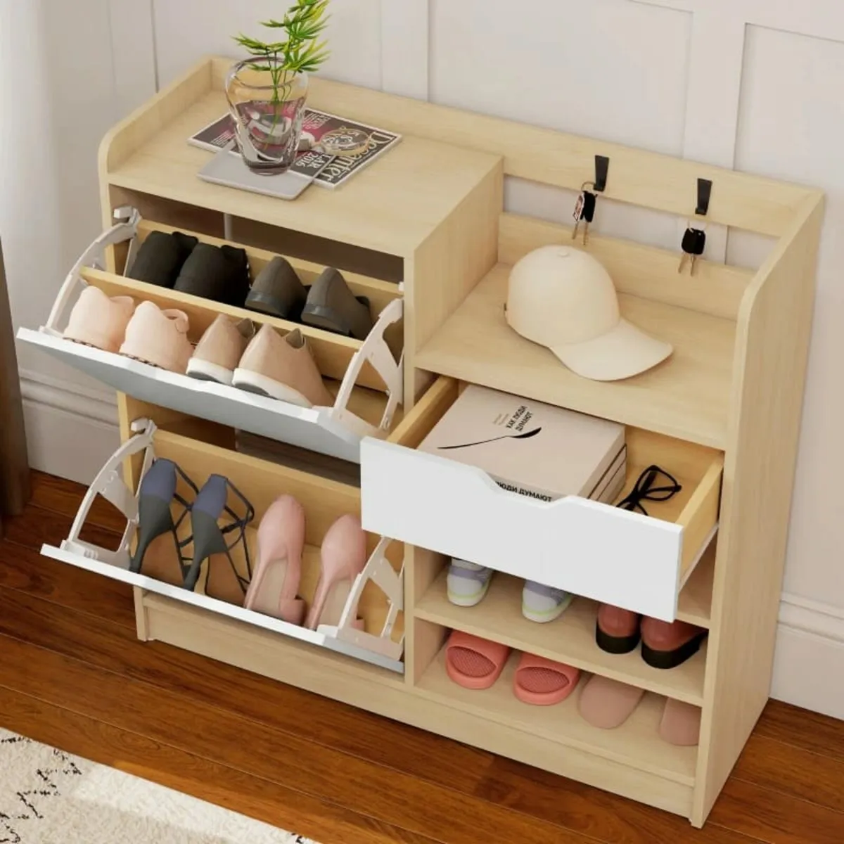 Shoe rack for hallway, shoe cabinet with tilt draw - Image 4