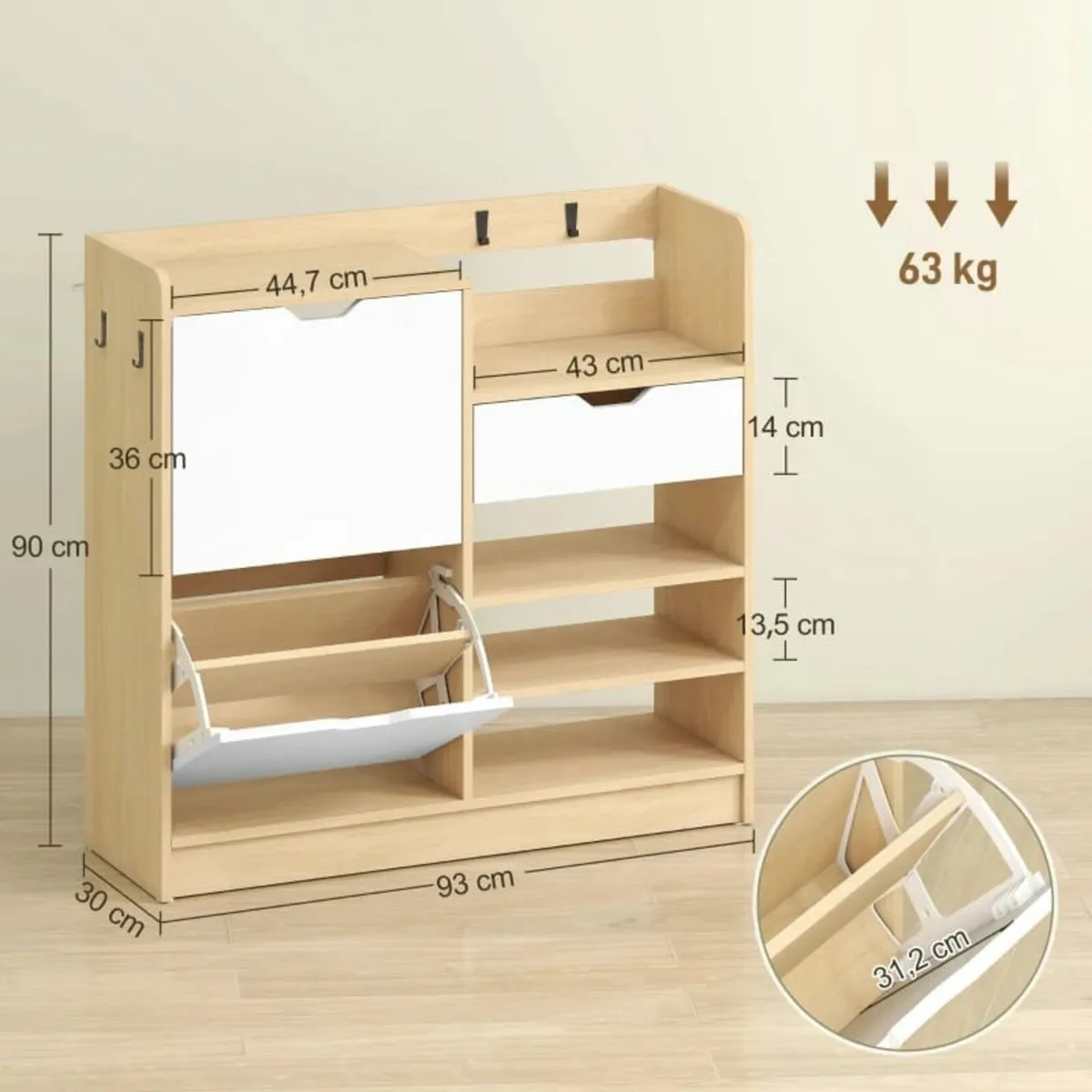 Shoe rack for hallway, shoe cabinet with tilt draw - Image 3