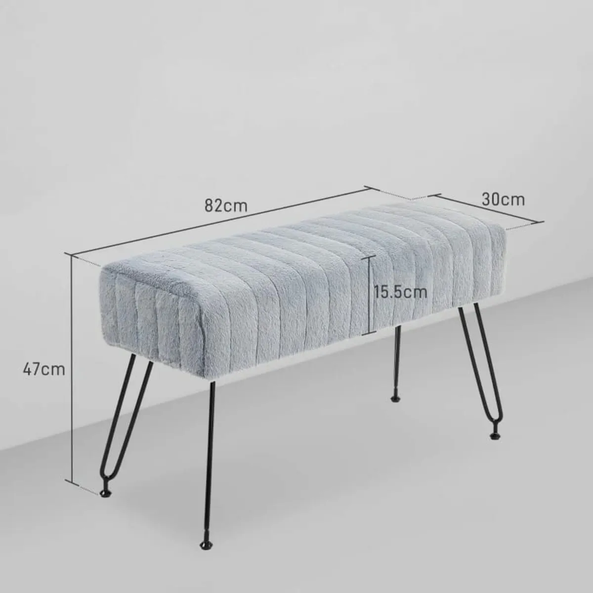 Bench, quilted seat, faux fur cover, metal legs, u - Image 4