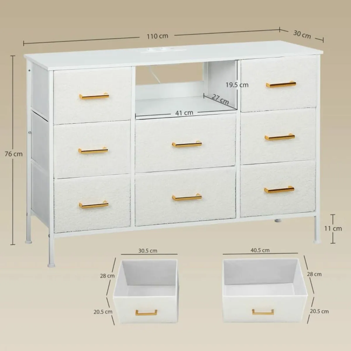 Chest of Drawers, Storage Cabinet with 8 Fabric Dr - Image 4
