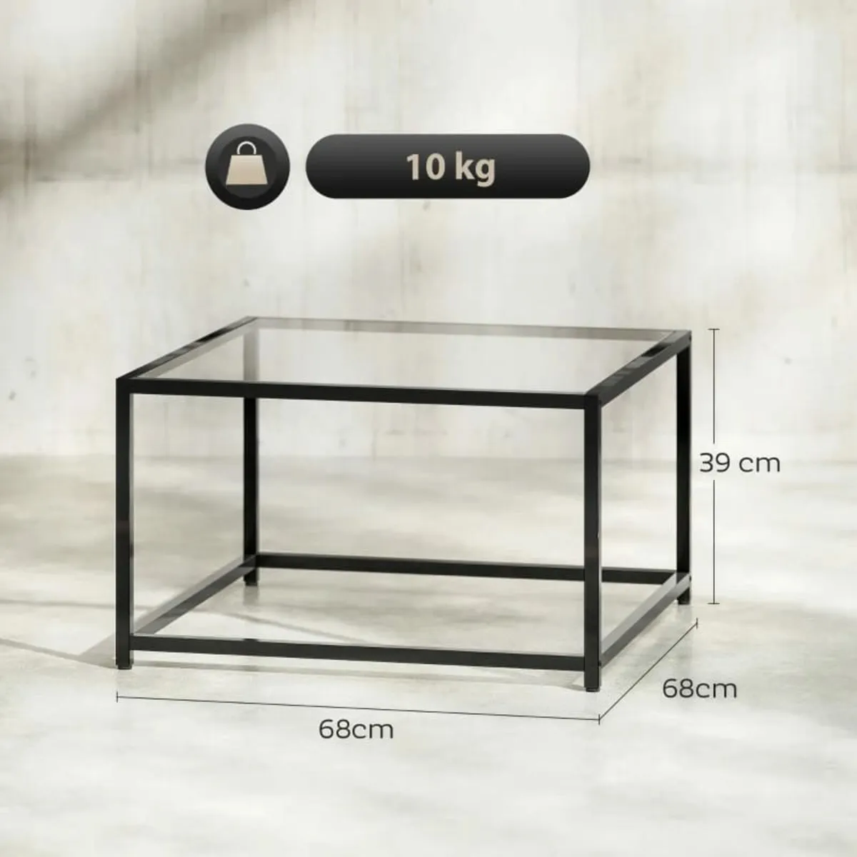 Square Coffee Table with Tempered Glass Top & Stee - Image 3