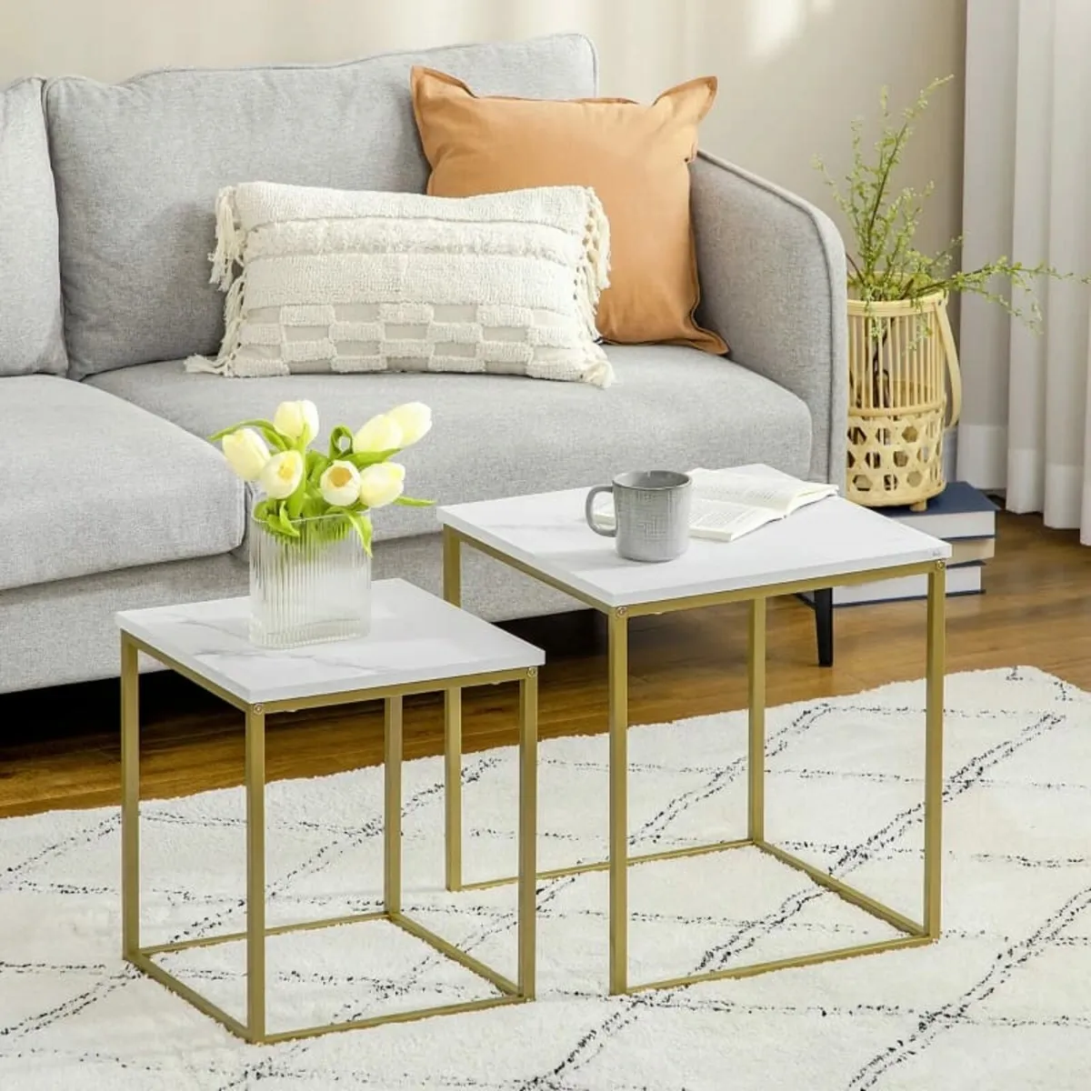 2-Piece Side Table Set, Stackable Side Tables, Mar - Image 2