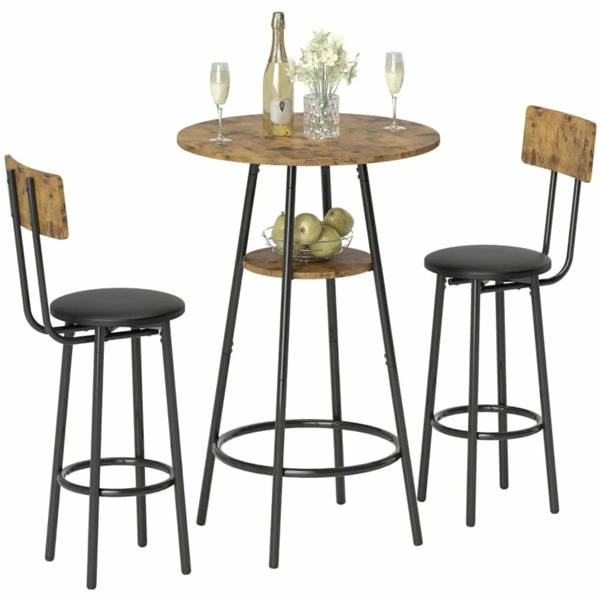 3-piece bar table set with 2 padded stools, faux l - Image 4