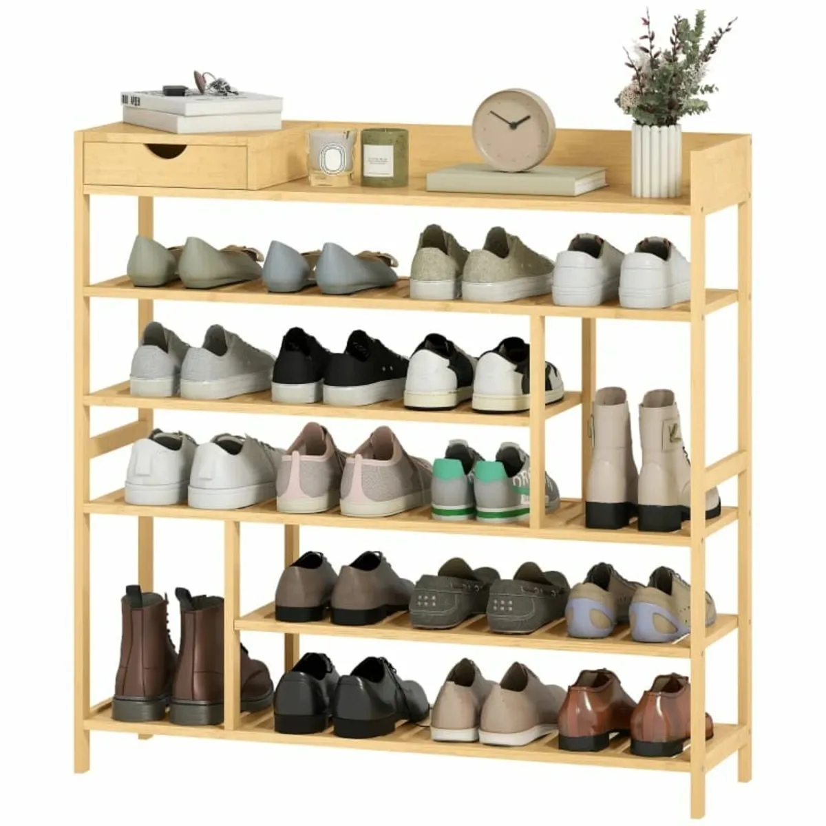 shoe rack, 6-tier bamboo shoe stand with drawer, f - Image 2