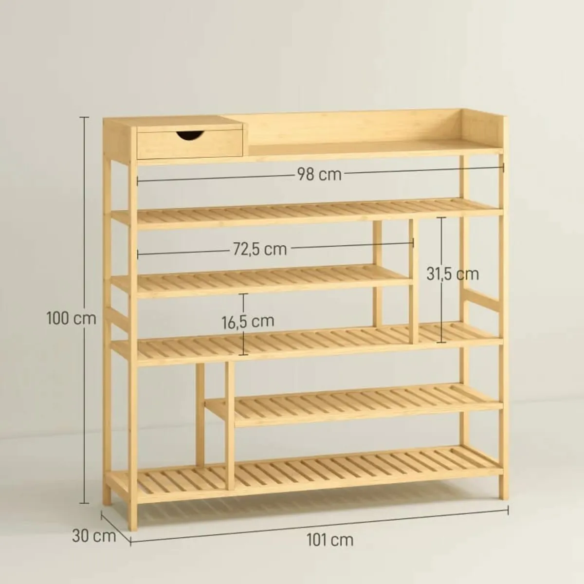 shoe rack, 6-tier bamboo shoe stand with drawer, f - Image 3