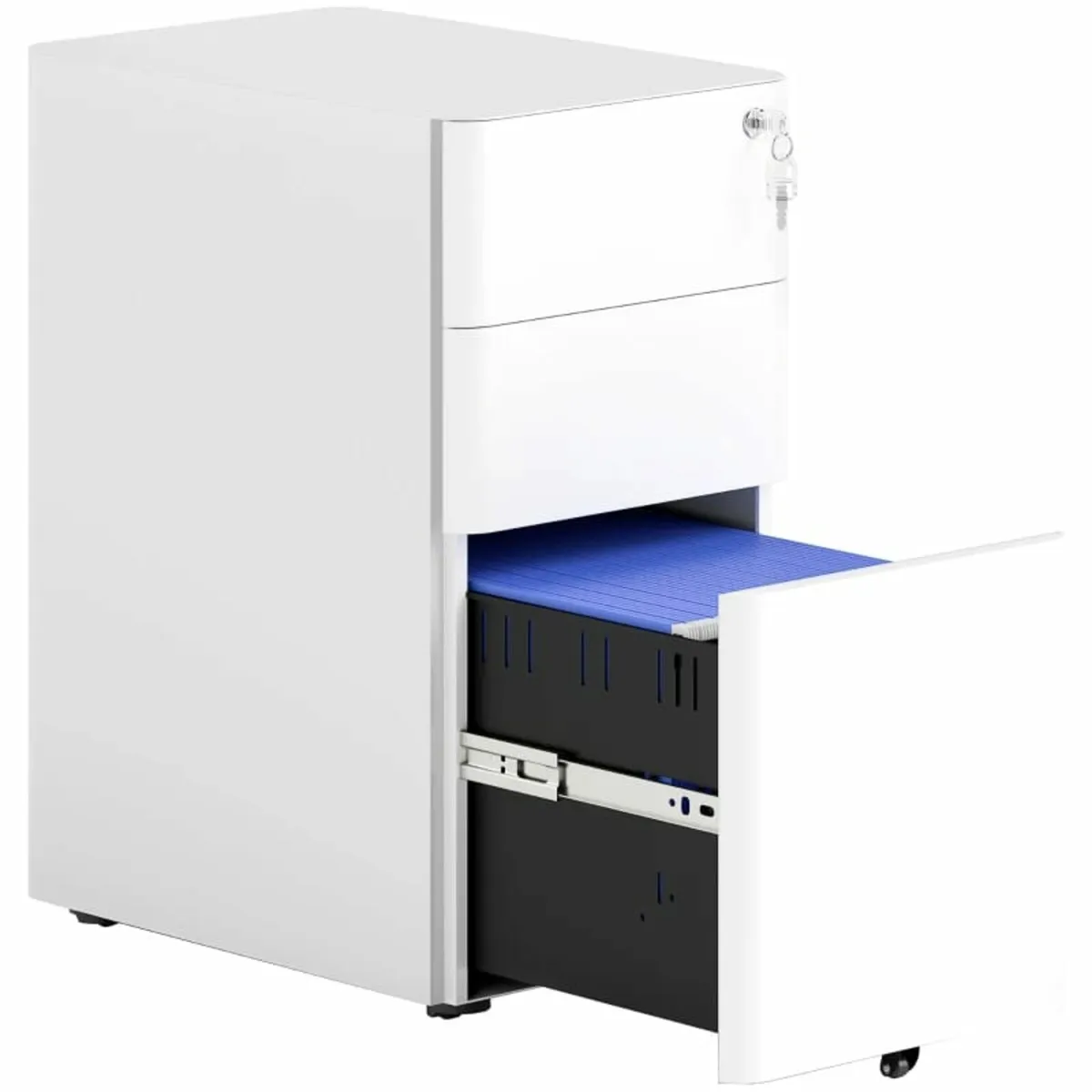 3-Drawer Steel Filing Cabinet with Lock - White - Image 1