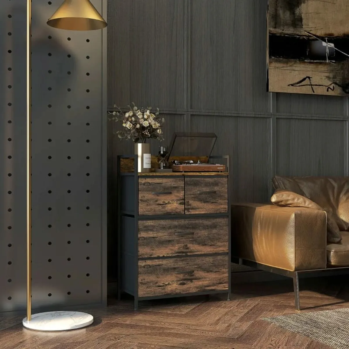 Rustic Chest of Four Fabric Drawers - Rustic Brown - Image 4