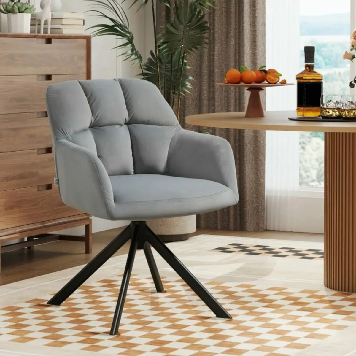 Swivel Armchair, Modern Accent Chair with Metal Le - Image 1