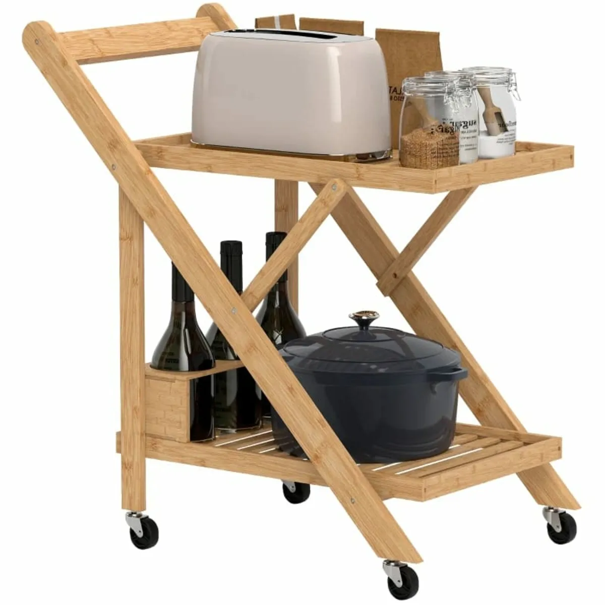 Kitchen trolley on wheels, Serving cart with 3 win - Image 2