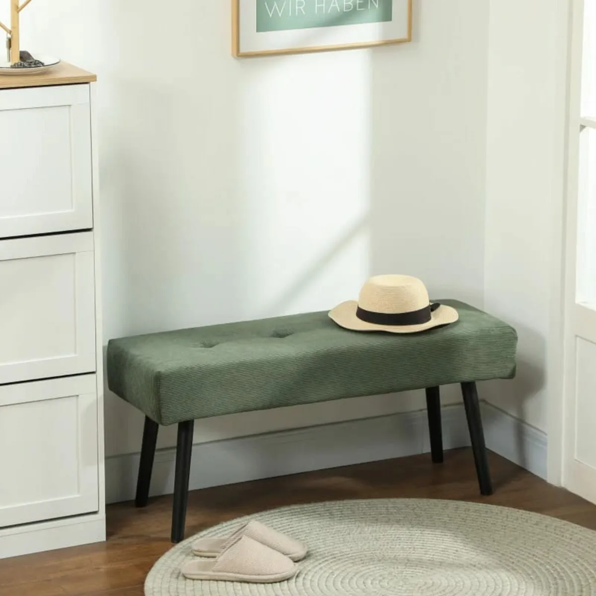 Upholstered Bench with Cord Upholstery, Bed Bench - Image 2