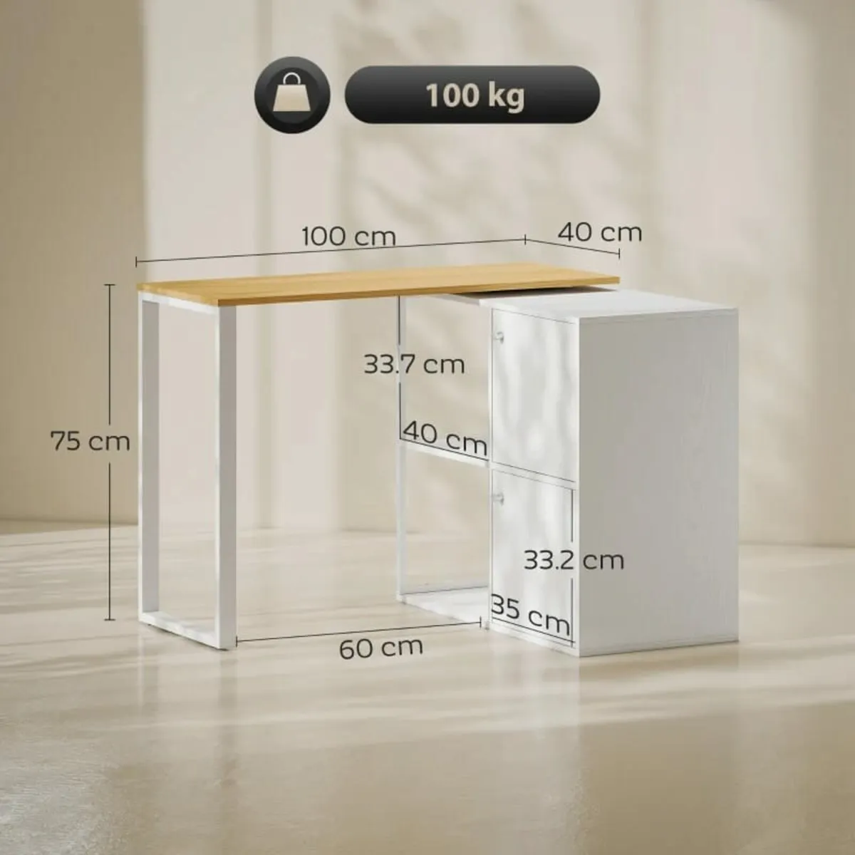 360° Rotating L-Shaped Corner Desk with Storage — - Image 3