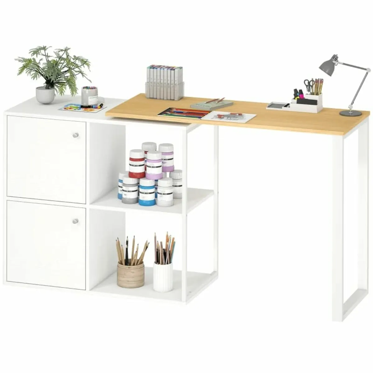 360° Rotating L-Shaped Corner Desk with Storage — - Image 4