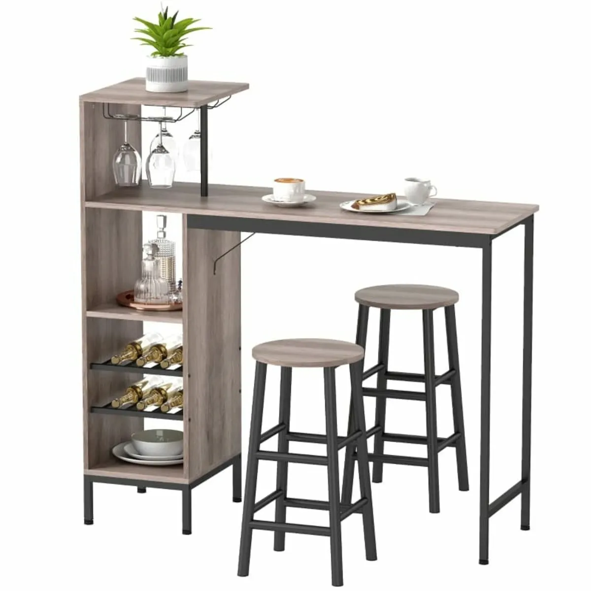 3-pc Bar Table Set with Storage, Wine Racks, Glass - Image 2