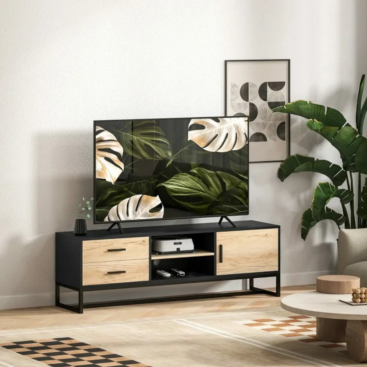 TV cabinet with door, 2 drawers, open compartments - Image 2