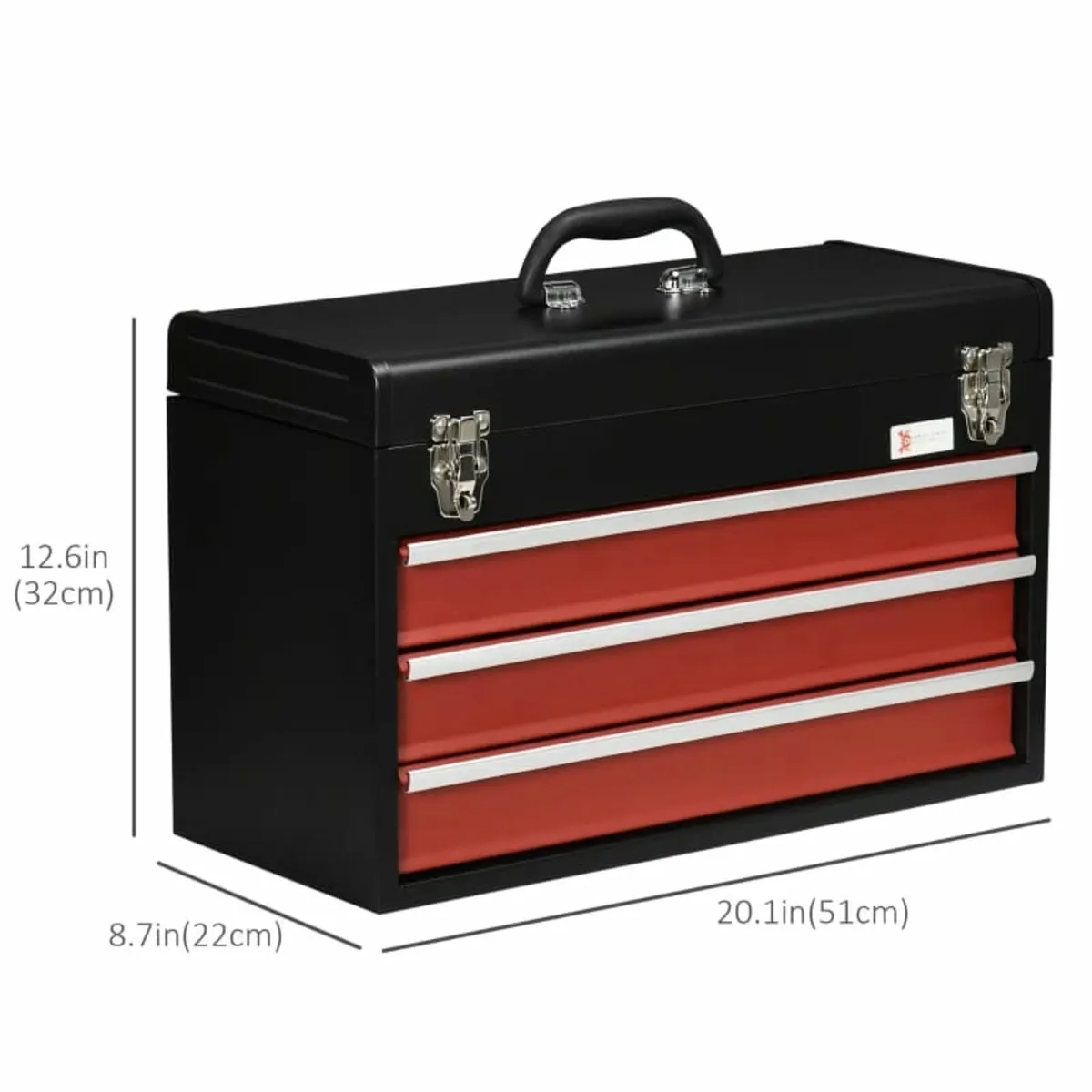 3 Drawer Tool Chest, Lockable Metal Tool Box with - Image 4