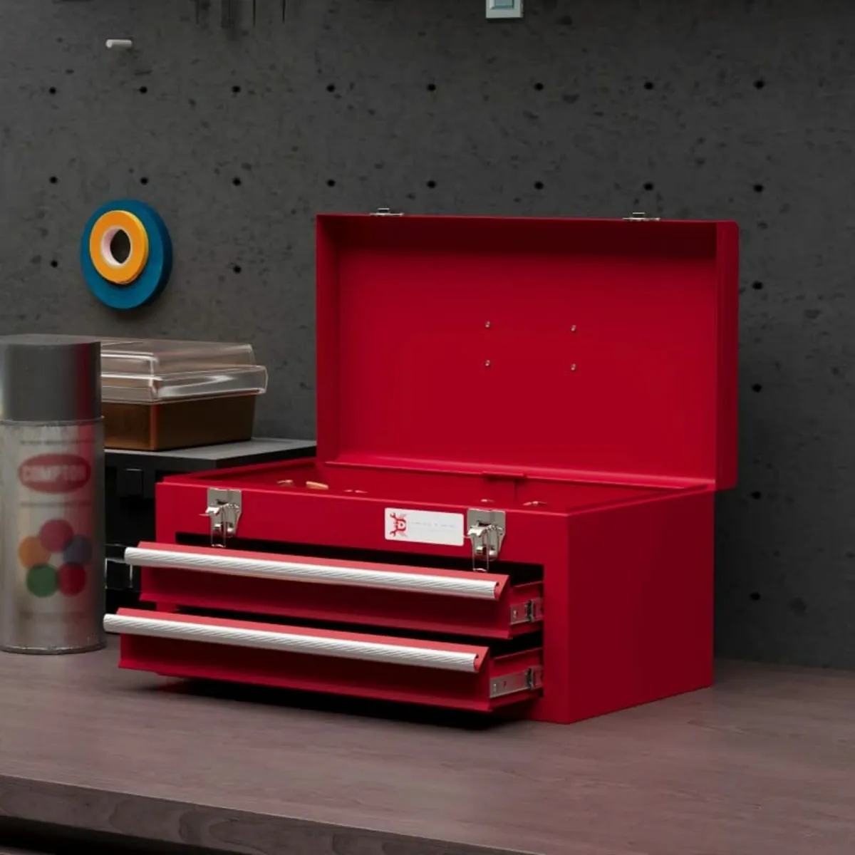 Lockable Metal Tool Box, 2 Drawer Tool Chest with - Image 3