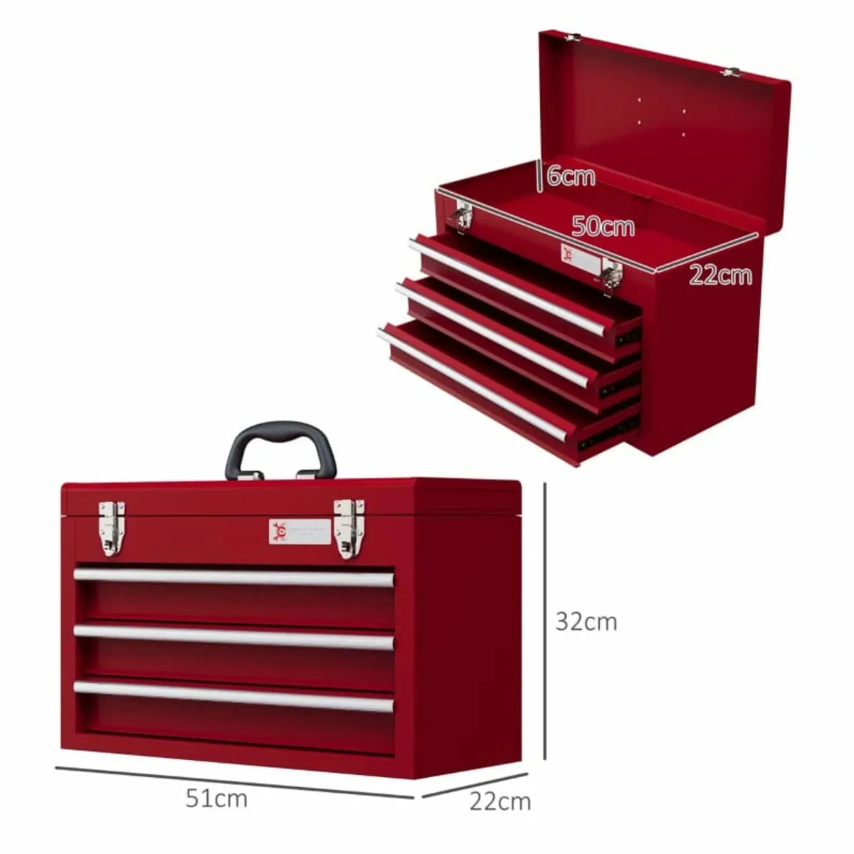 Lockable Metal Tool Box, 3 Drawer Tool Chest with - Image 4