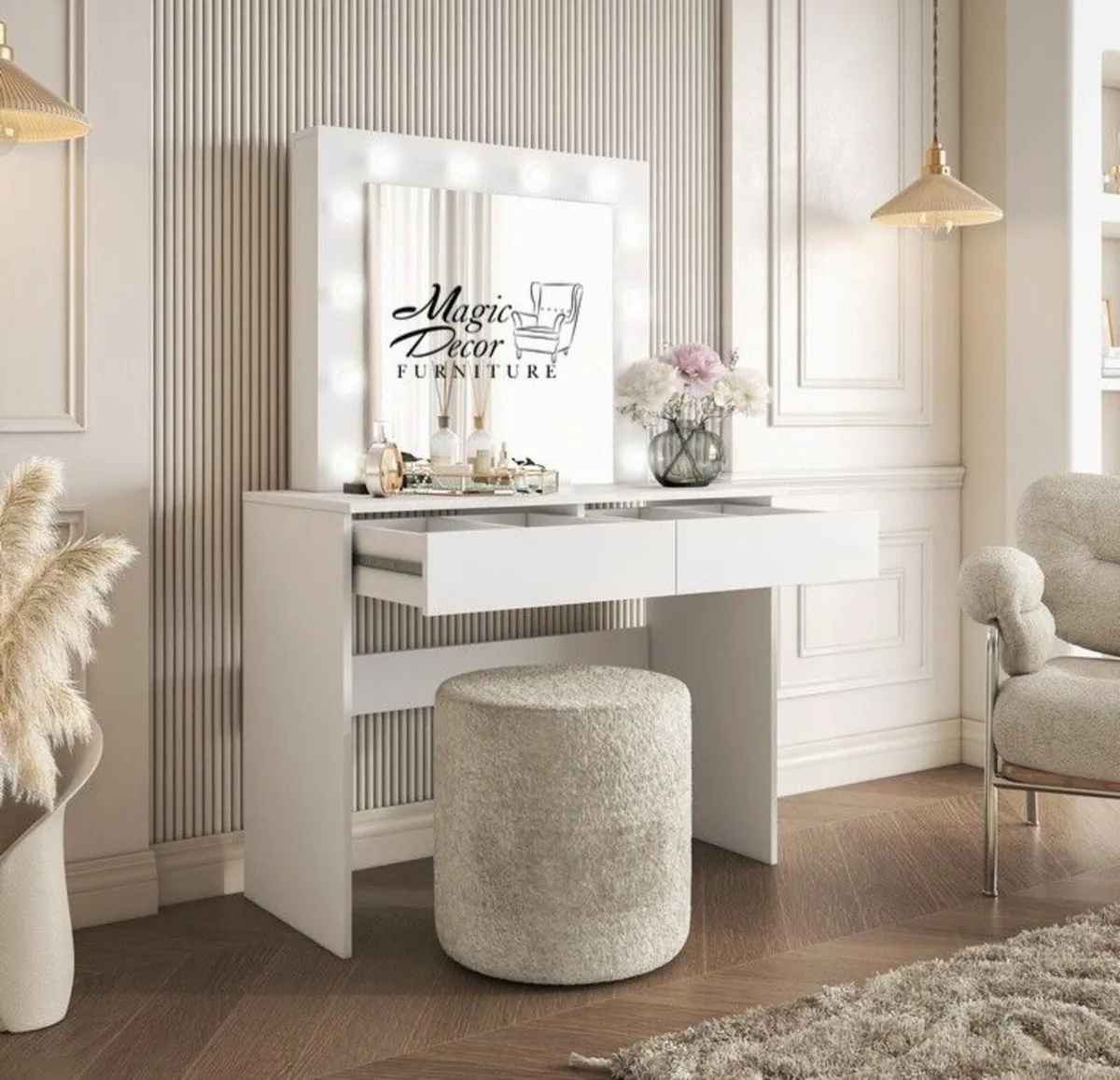 Monique Vanity Table with Hollywood Mirror - Image 1