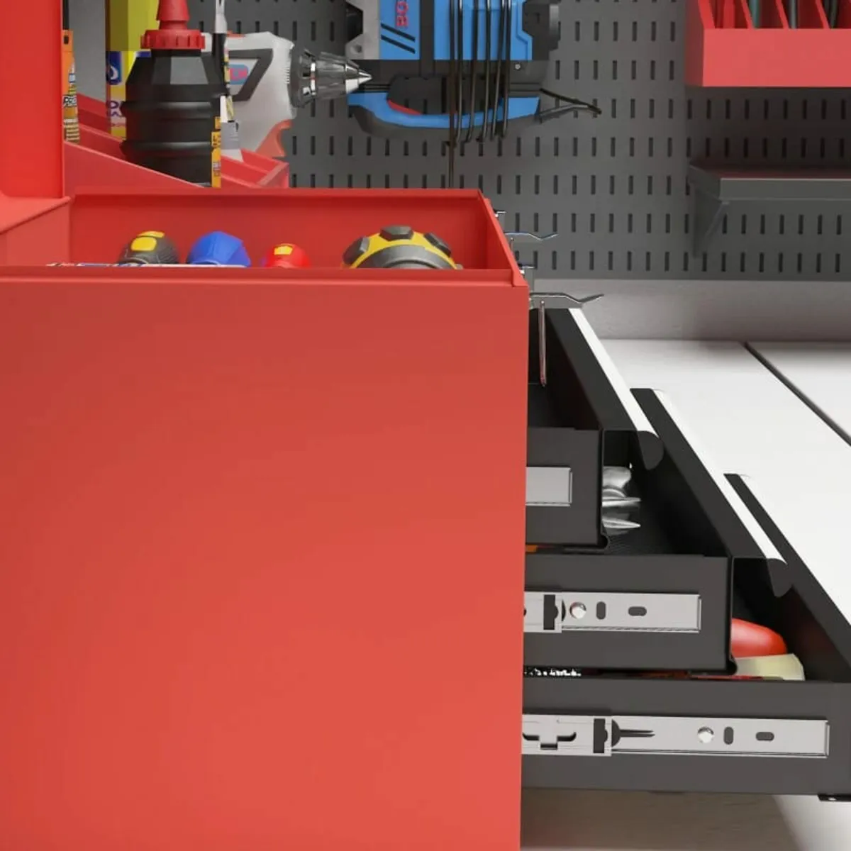 Toolbox with 3 Drawers, 1 Compartment, Sturdy Stee - Image 3