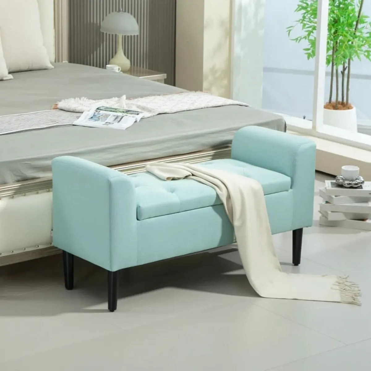 Storage Bench with Hidden Compartment, Upholstered - Image 2