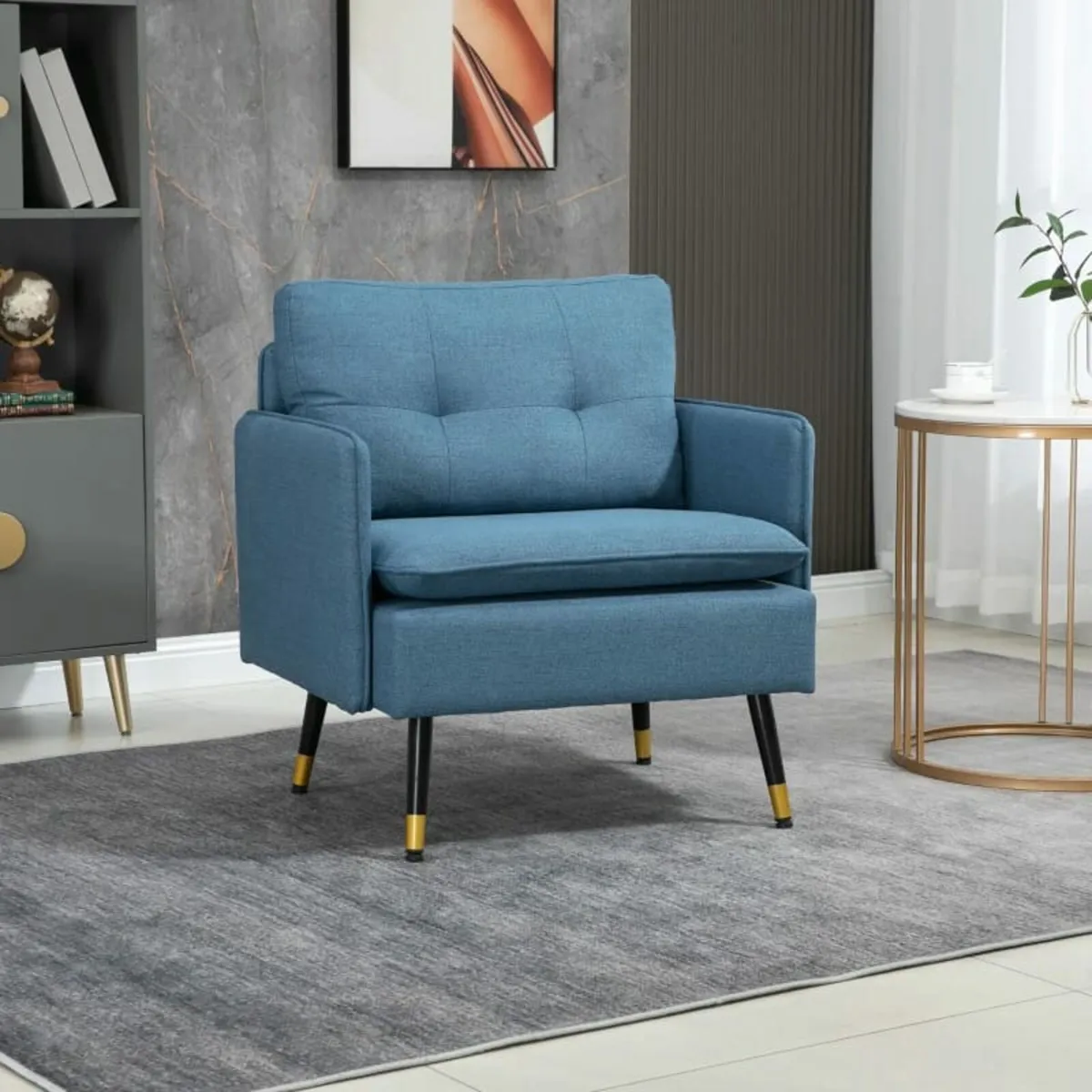 Button-tufted accent chair, upholstered armchair, - Image 1